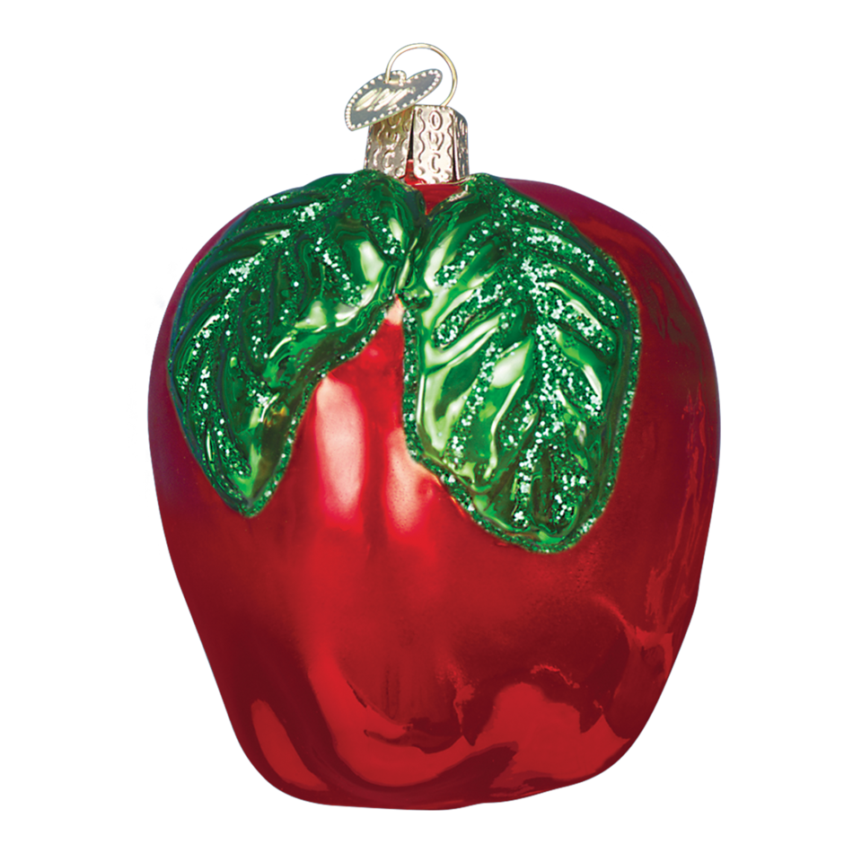 Red Apple with green leaves Ornament